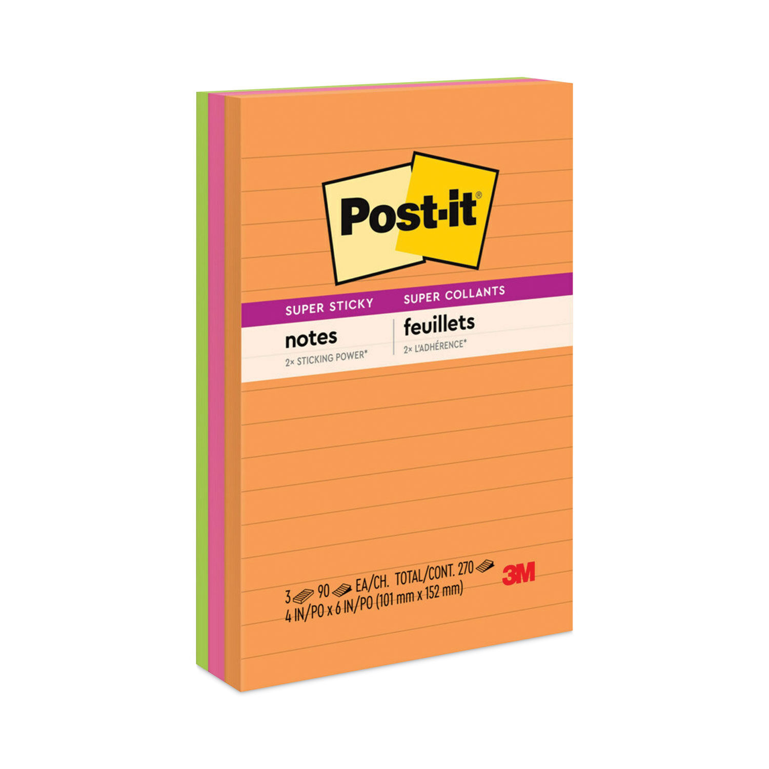 Post it Super Sticky Notes 3 in x 3 in 5 Pads 90 SheetsPad 2x the Sticking  Power White - Office Depot