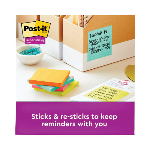 Post-it Notes Super Sticky Pads in Miami Colors, Lined, 4 x 4, 90/Pad, 6 Pads/Pack