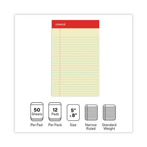 Universal 46200 Perforated Edge Writing Pad, Jr. Legal Rule, 5 x 8, Canary, 50-Sheet, Dozen