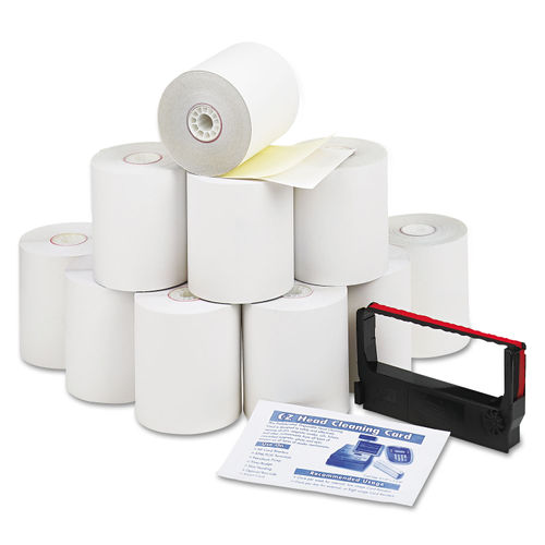 Iconex Impact Printing Carbonless Paper Rolls, 3 x 90 ft, White/Canary, 50/Carton