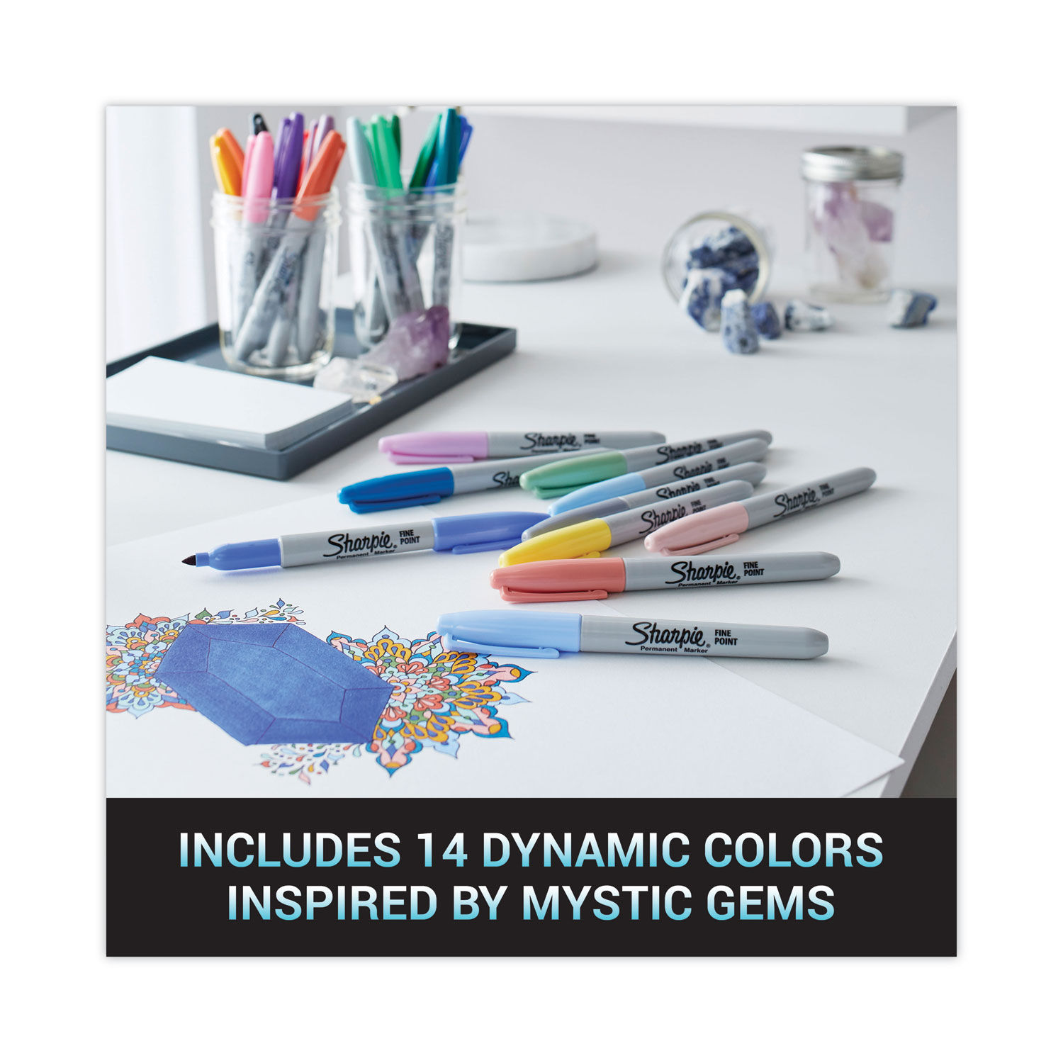 Permanent Markers, Fine Point, Mystic Gem Colors, 12 Count