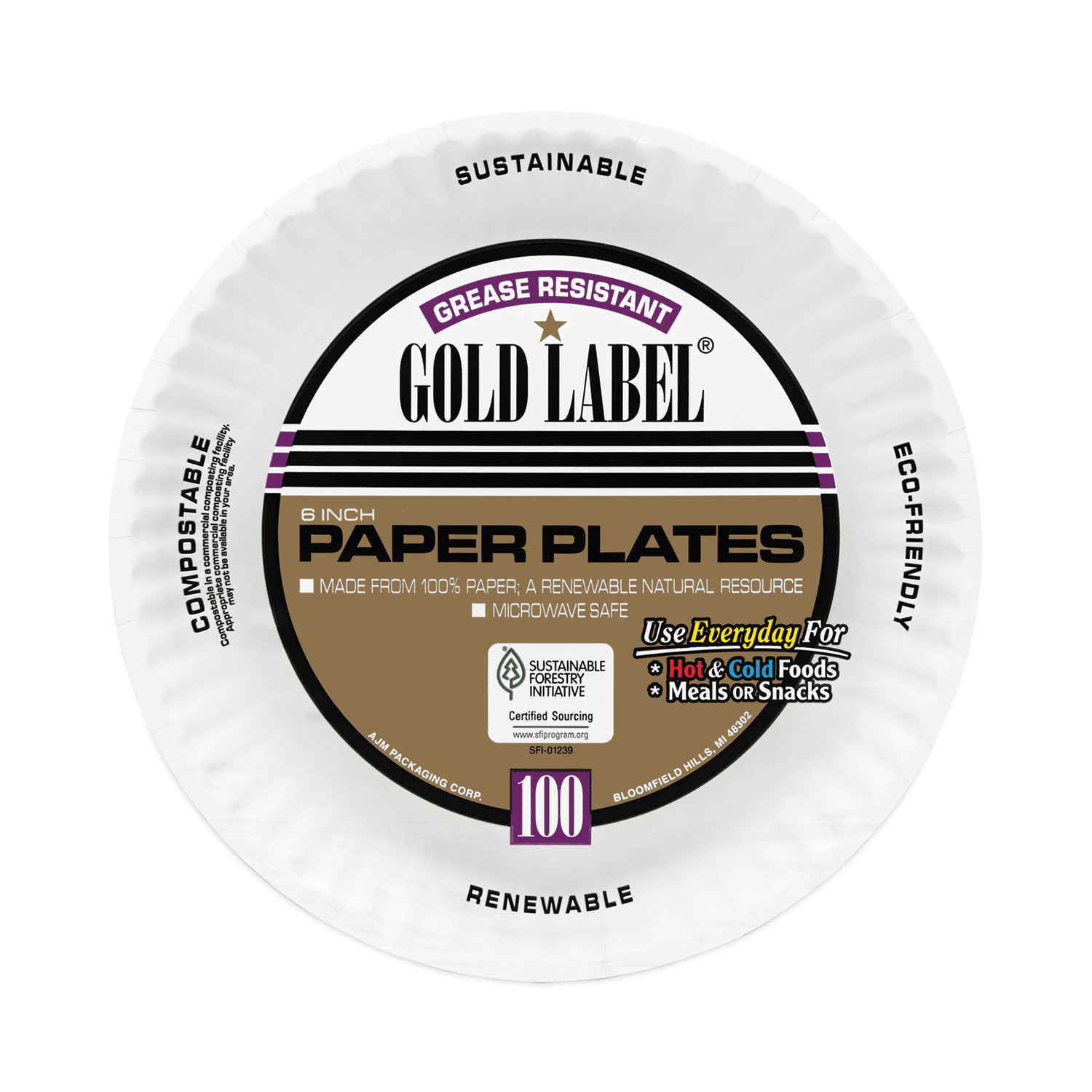 Solo CP6OAWH Coated Paper Plates, 6 Inches, White