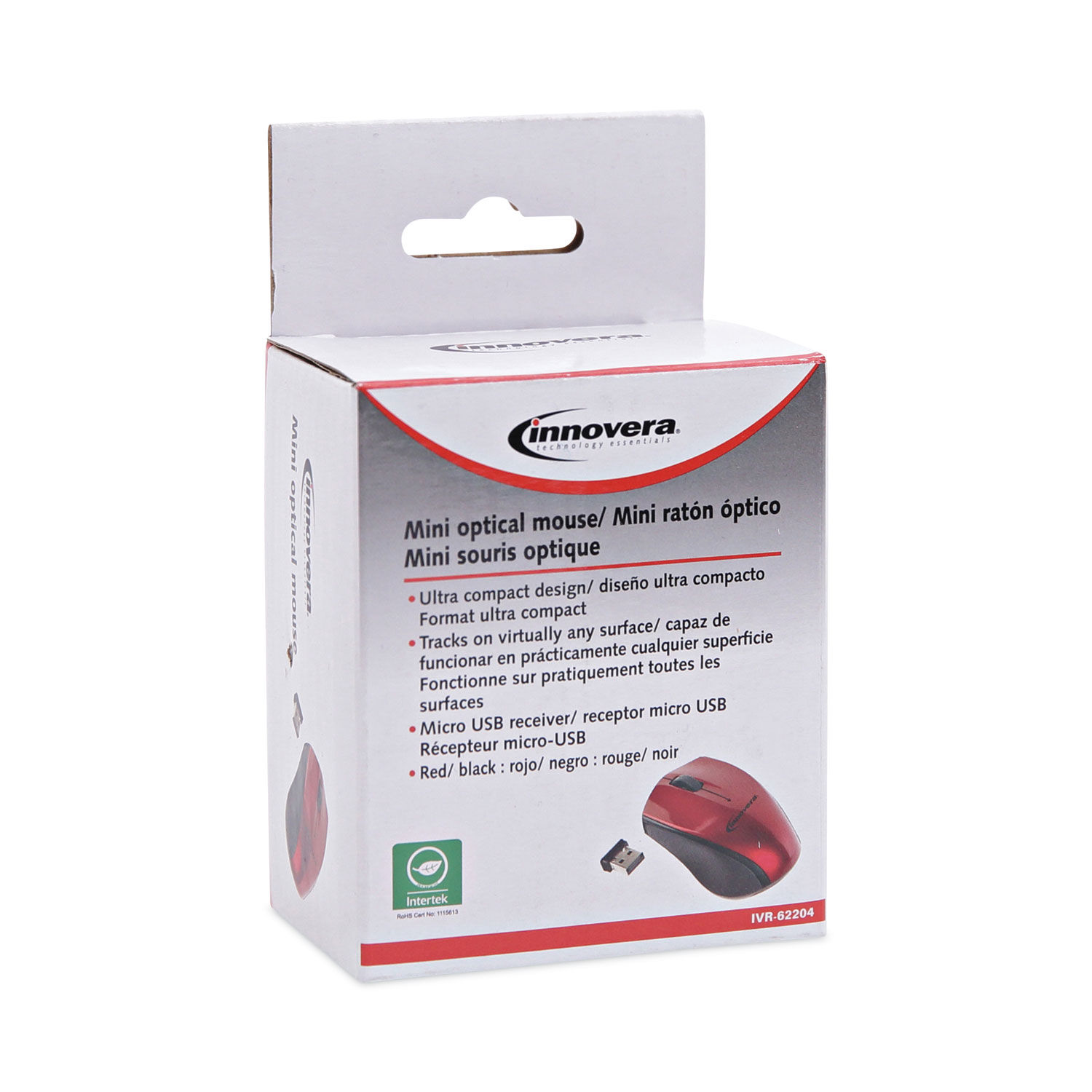 Mini Wireless Optical Mouse, 2.4 GHz Frequency/30 ft Wireless Range,  Left/Right Hand Use, Red/Black