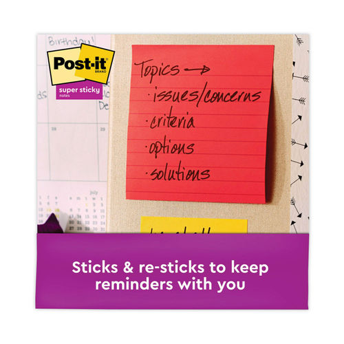 Post-it Super Sticky Notes, Lined, 4 in x 4 in, Assorted Brights, 3 Pads