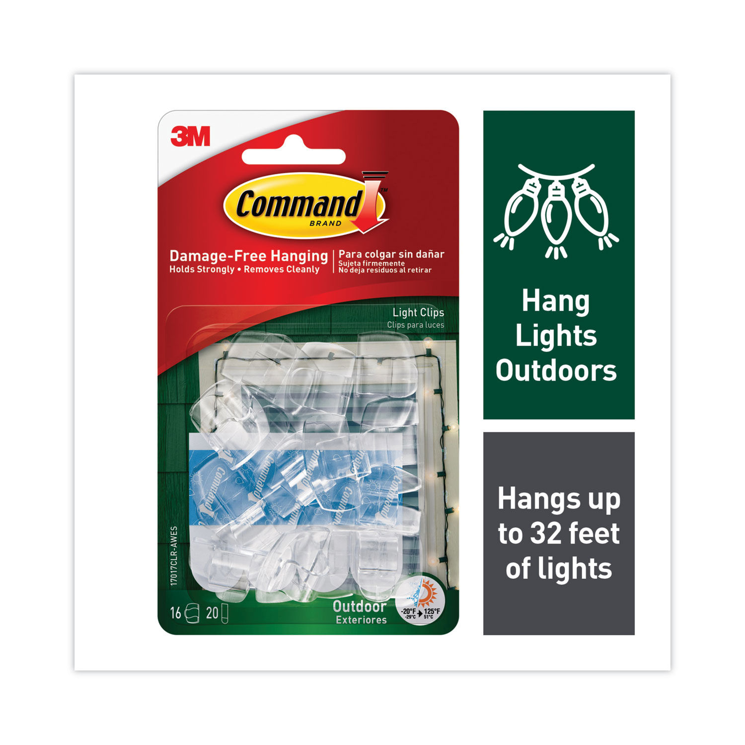 Command Outdoor Light Clips, Clear, Damage Free Decorating, 16 Clips and 20 Command  Strips 17017CLR-AW - The Home Depot