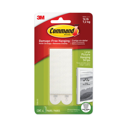 Command Picture Hanging Strips, Removable, Holds Up to 4 lbs per Pair,  Large, 0.63 x 3.63, White, 20 Pairs/Pack