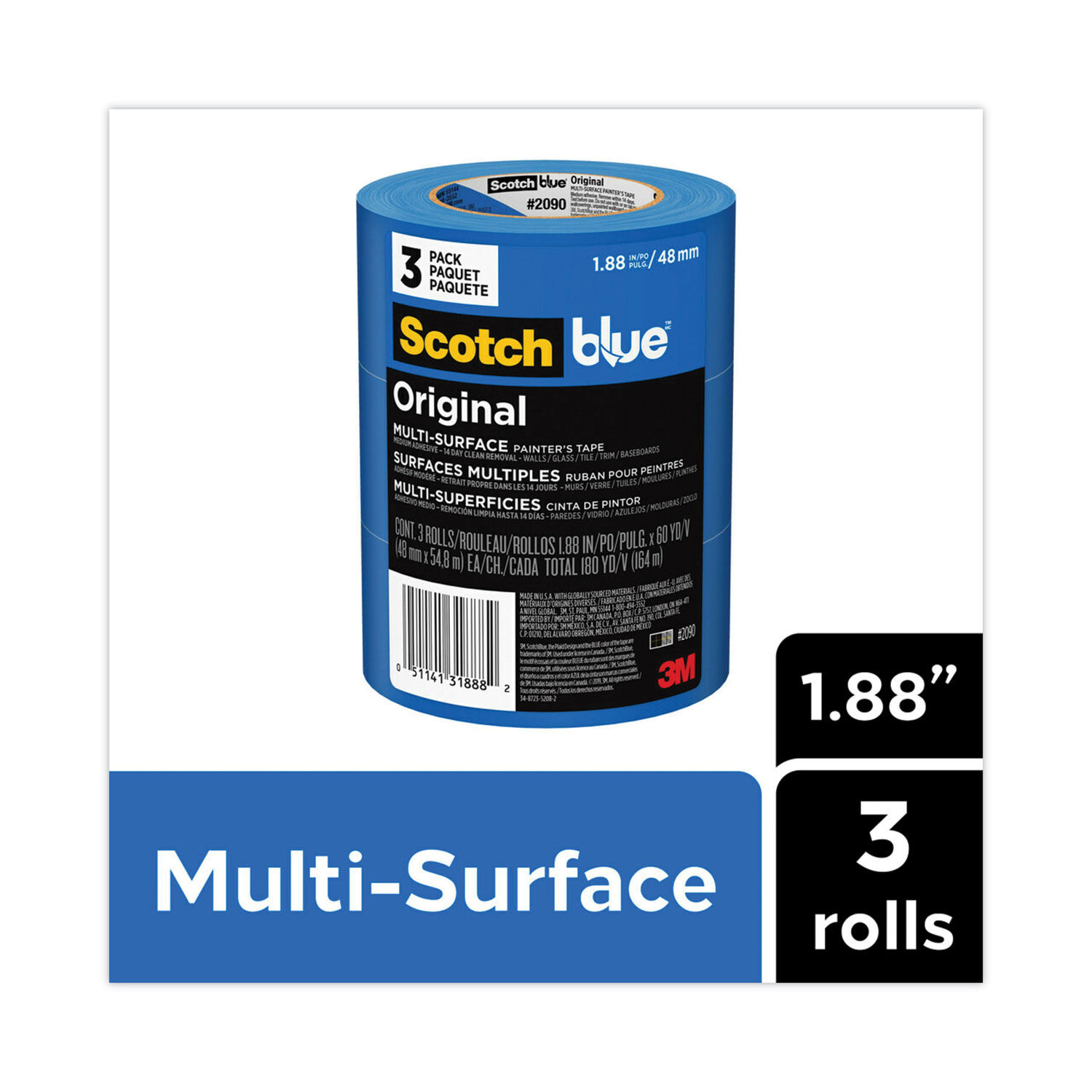 ScotchBlue Original Painter's Tape 1.88 x 60 yds. 3-Pack.