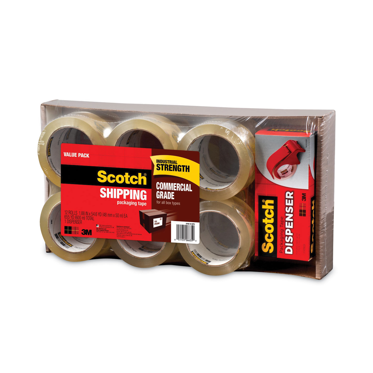 Scotch Easy-Grip Packaging Tape Dispenser Refill, Clear - 6 pack