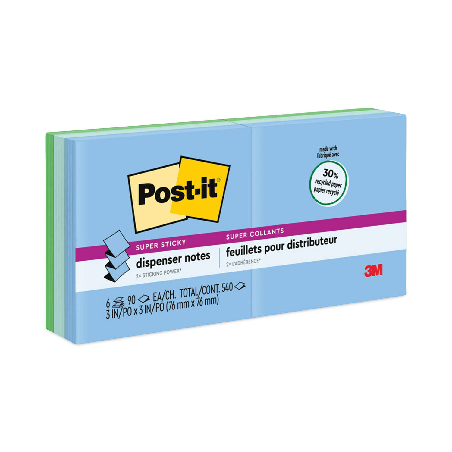 Recycled Pop-up Notes in Oasis Collection Colors by Post-it® Pop-up Notes Sticky MMMR3306SST | OnTimeSupplies.com