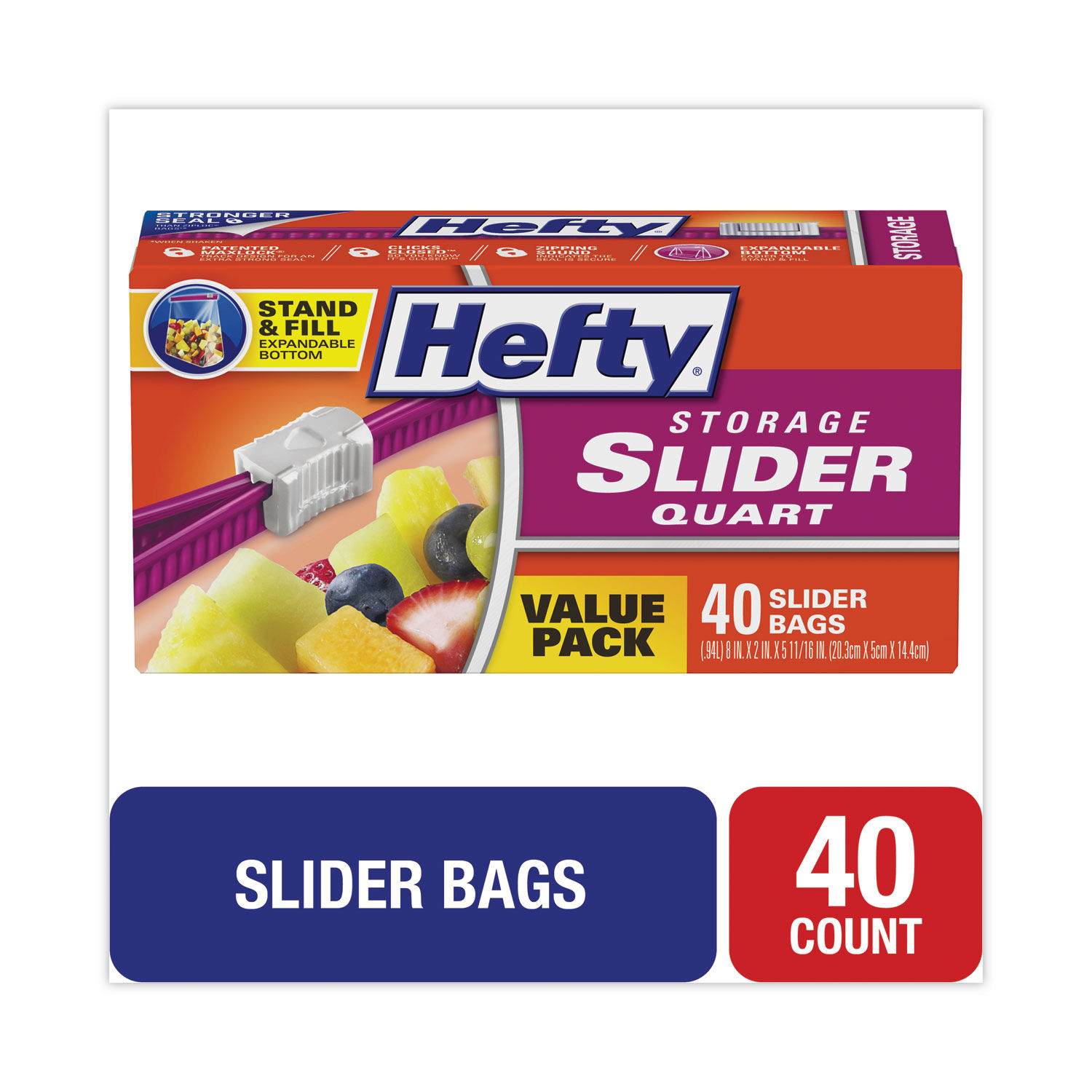 Hefty Slider Quart Size Storage Bags Value Pack, 40 count