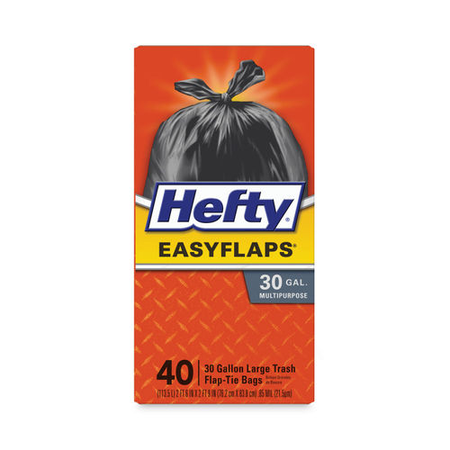 Hefty EasyFlaps Trash Bags, Flap-Tie, Multipurpose, 30 Gallon, Large - 40 bags