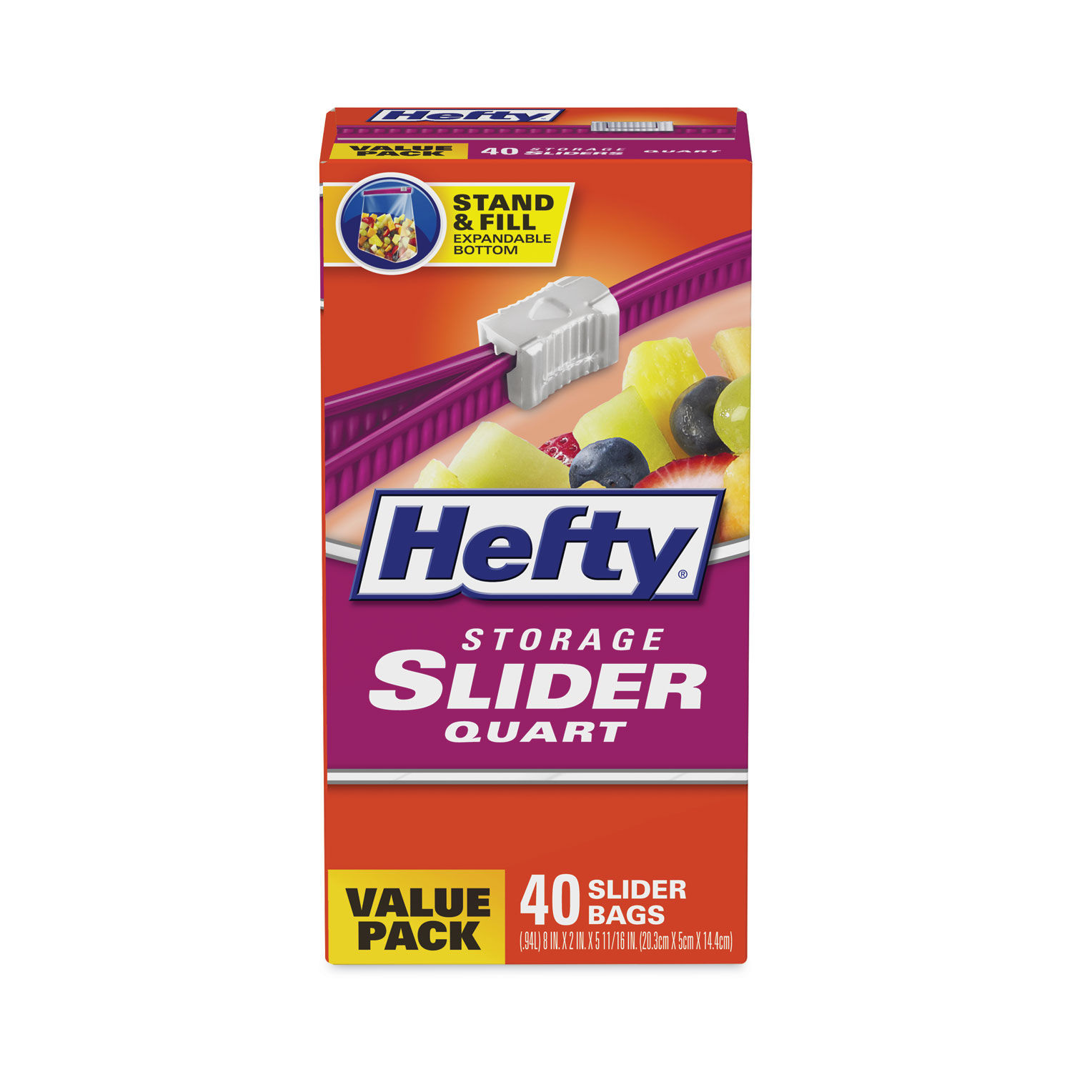 Hefty Slider Bags, 1 gal, 1.5 mil, 10.56 x 11, Clear, 30/Box