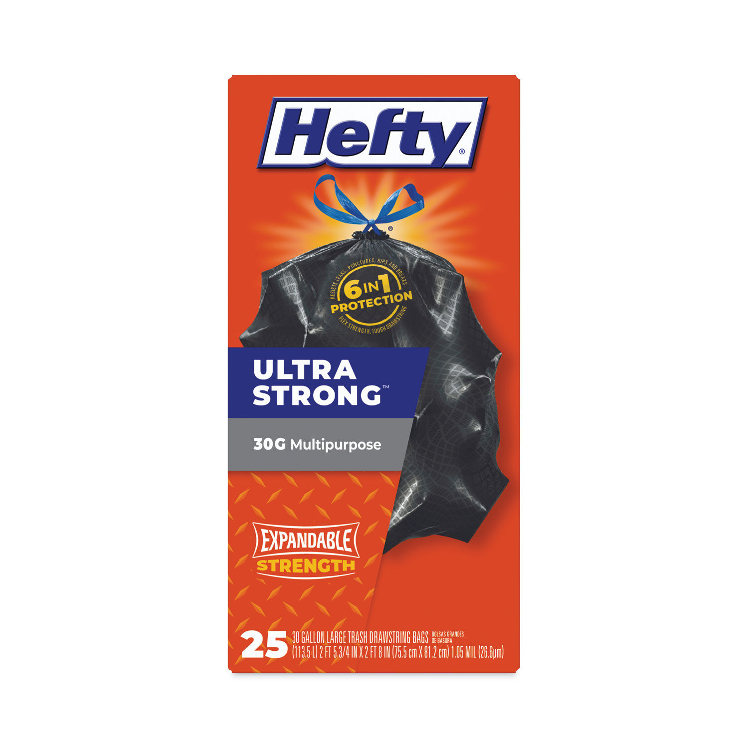 Hefty Ultra Strong Tall Kitchen and Trash Bags, 30 gal, 1.1 mil, 30 x 33, Black