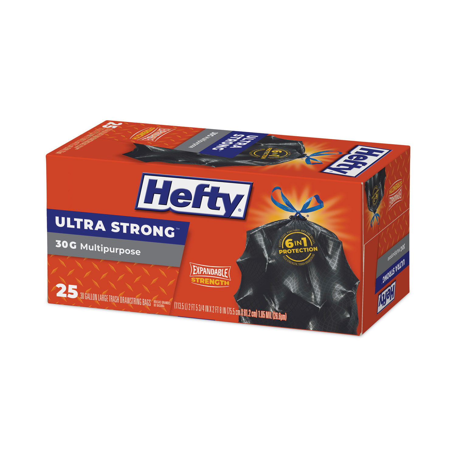 Hefty Ultra Strong Ultra Large Drawstring Trash Bags, Black, 25-Ct., 30-Gal.