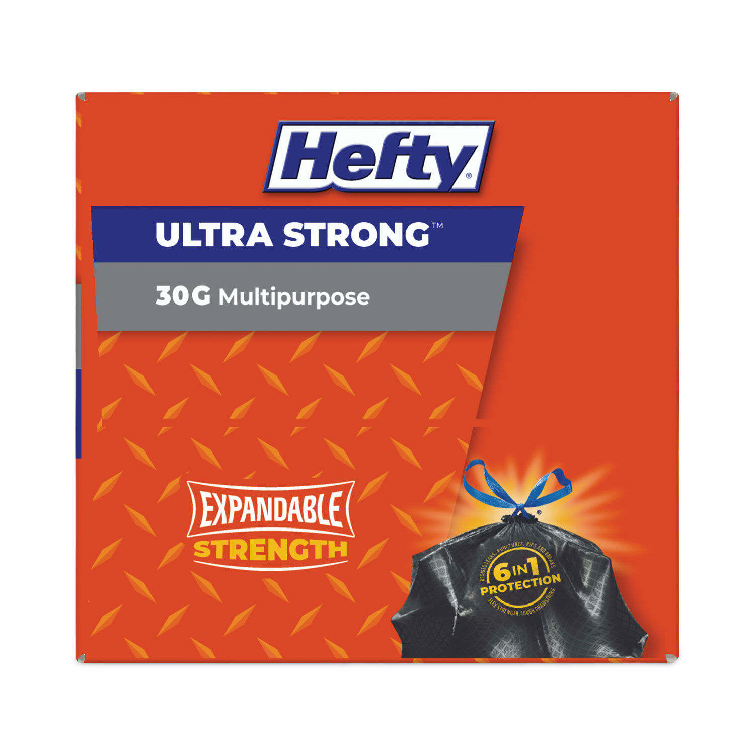 Hefty Ultra Strong Multipurpose Large Trash Bags, Black, Unscented Scent,  30 Gallon, 25 Count (Pack of 6), 150 Total