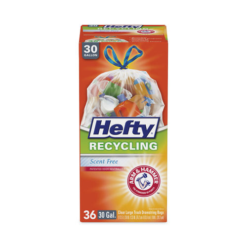 Hefty Recycling 30 Gal. Clear Large Trash Drawstring Bags 36 ct Scent Free  Box, Trash Bags