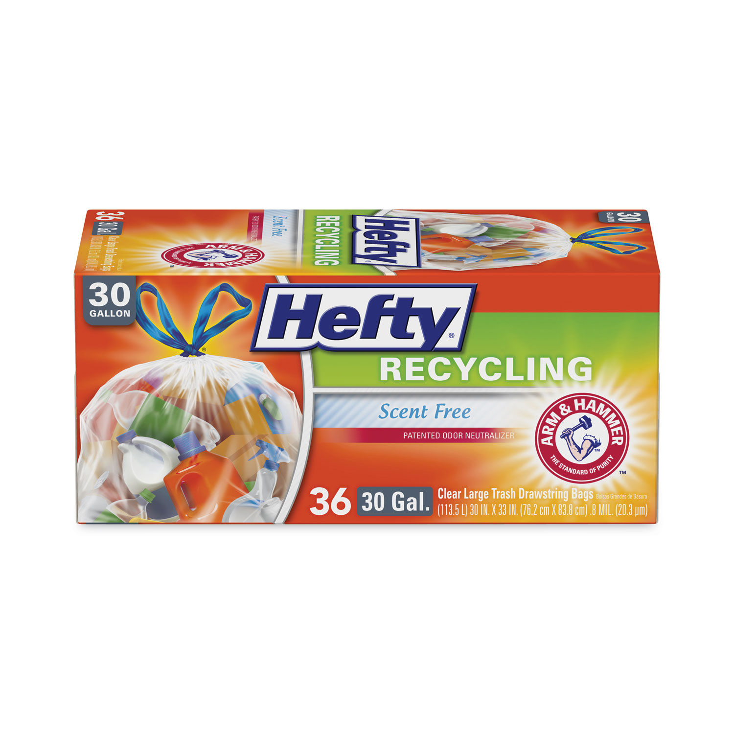 New Hefty E85743 Recycling Large Trash Drawstring Bags, Clear, 30-Gal,  36-Count