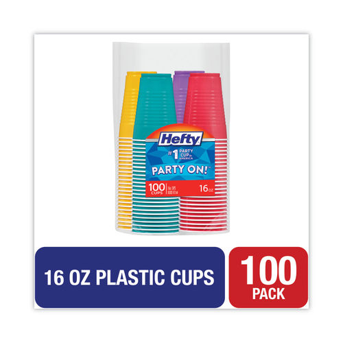 Hefty Disposable Party Cups 100 Pack 4 Carton Yellow Purple Red Teal  Assorted Bright Plastic Cold Drink Party - Office Depot