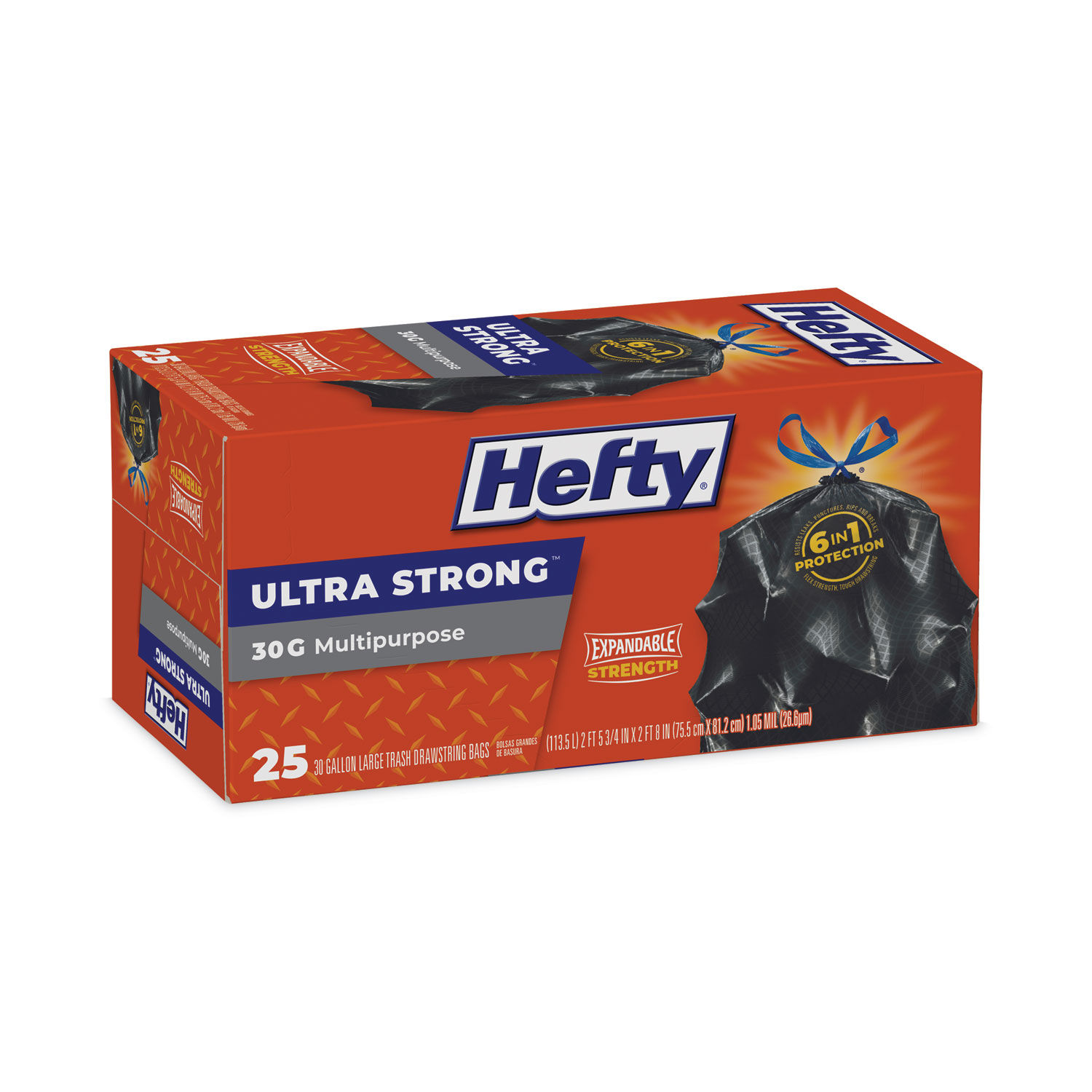 Ultra Flex Waste Bags, 30 gal, 1.05 mil, 6 x 2.1, Black, 150