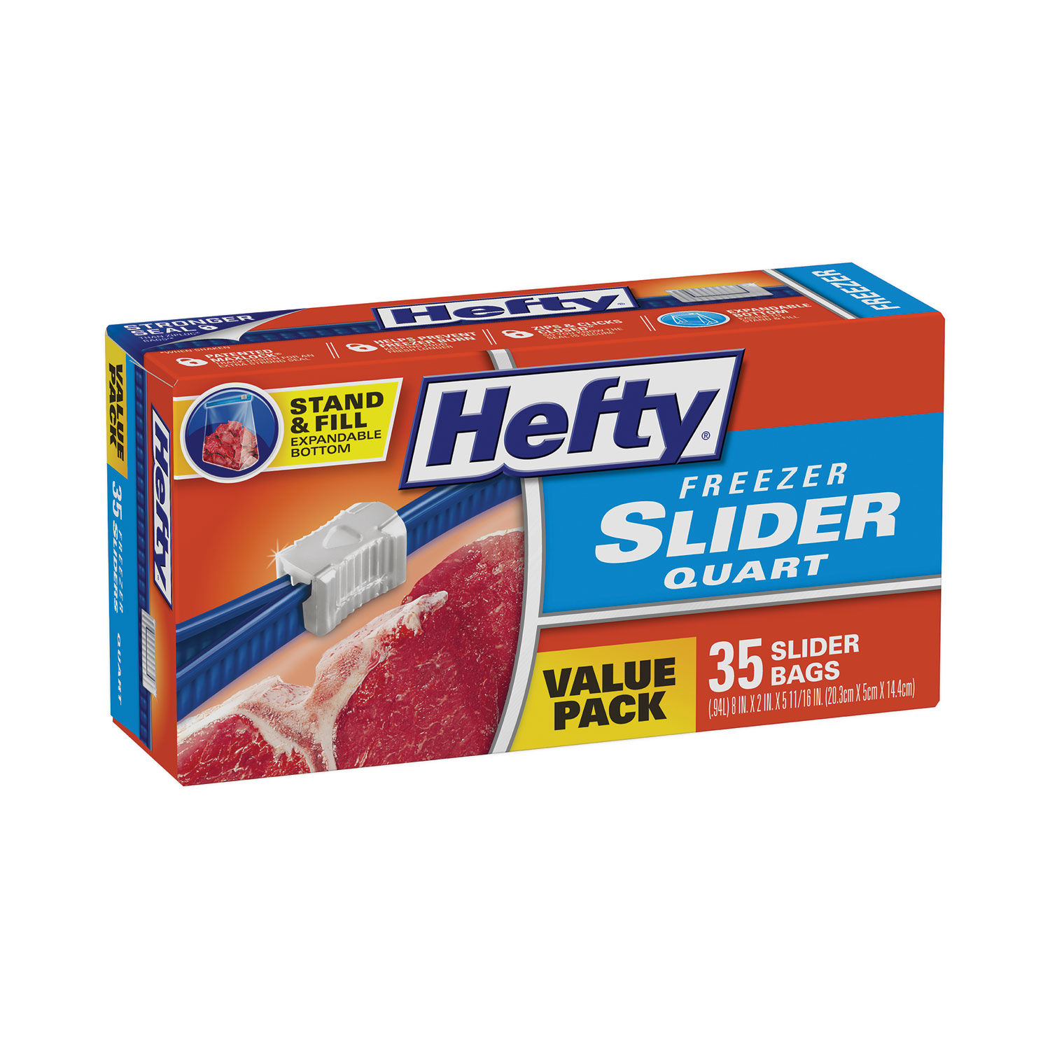 Hefty Slider Bags, 1 gal, 2.5 mil, 10.56 x 11, Clear, 25/Box