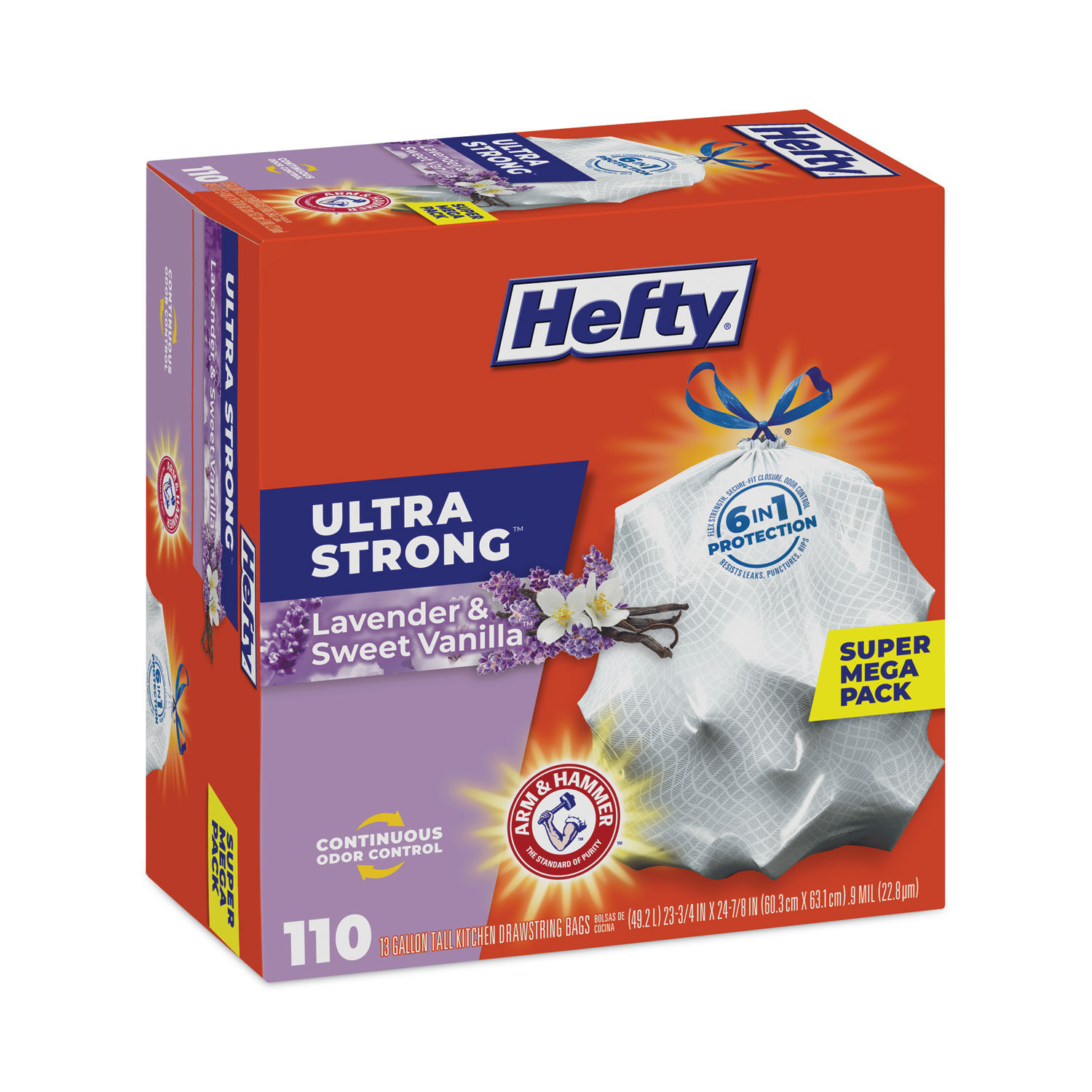 Hefty Ultra Strong 13 Gallon Scented Kitchen Trash Bag 23.75 x 24.88 Low