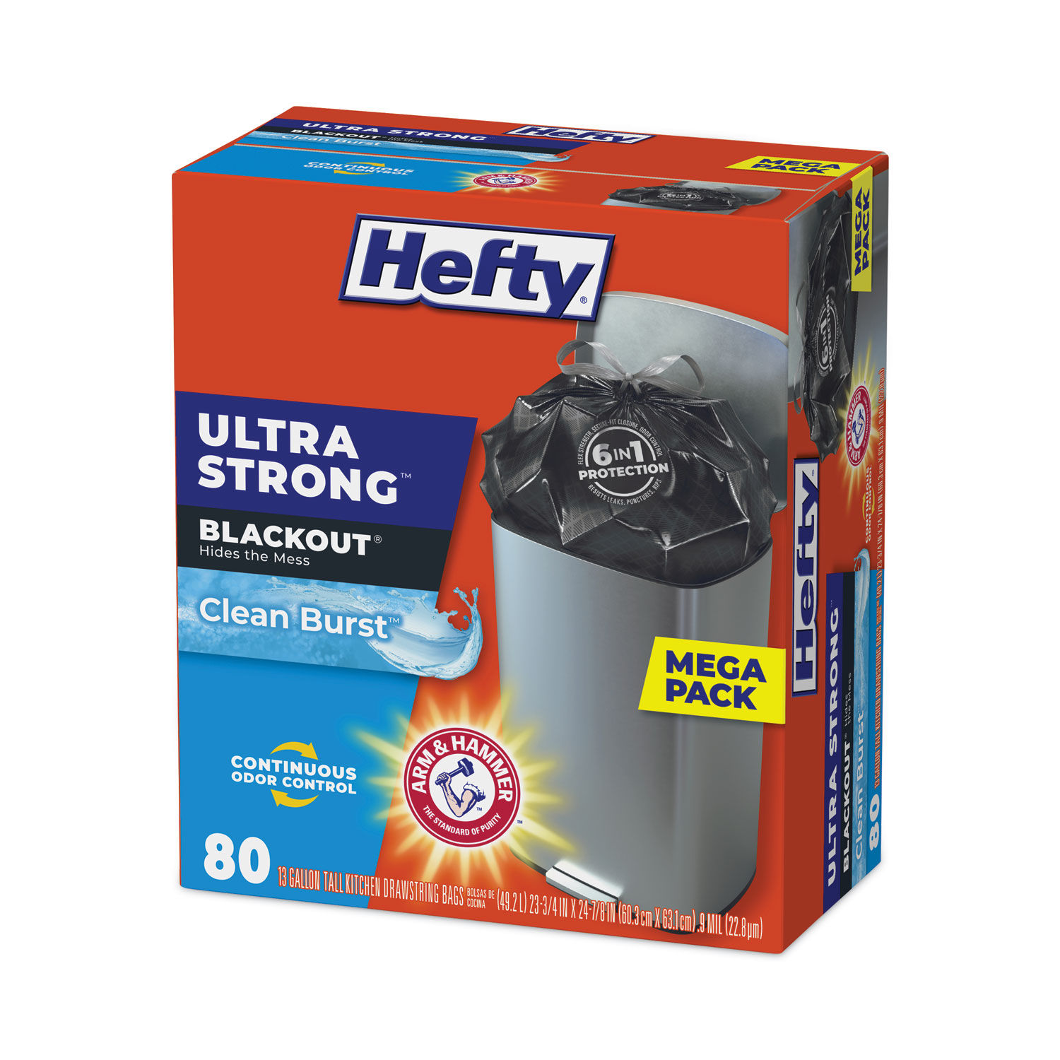 Hefty Trash Bags, Drawstring, Medium, Ocean Water, 8 Gallon 26 Ea, Large