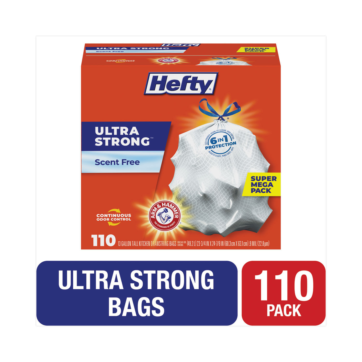 Hefty Ultra Strong Trash Bags, Drawstring, Multipurpose, Scent Free, 30 Gallon, Large - 14 bags