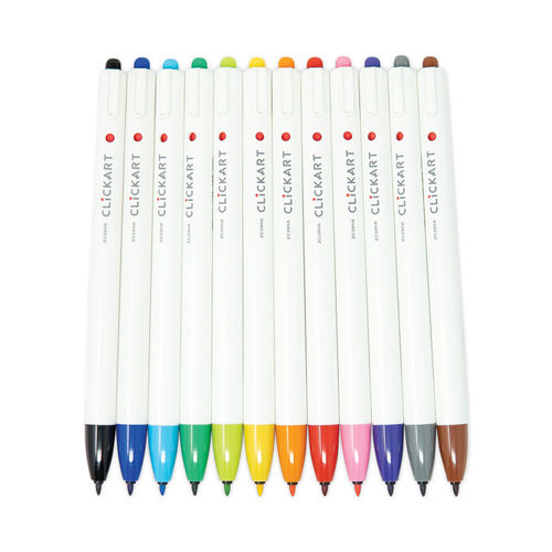 Zebra Clickart Porous Point Pen, Retractable, Fine 0.6 mm, Assorted Ink Colors, White Barrel, 12/Pack