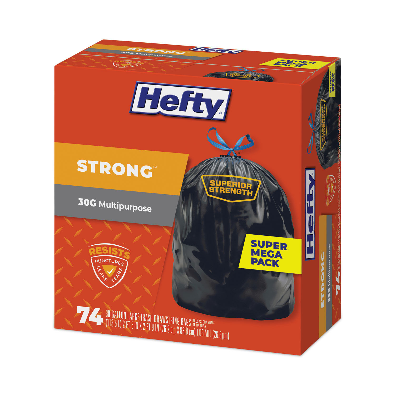 Hefty Bags, Drawstring, Heavy Duty, 13 Gallon, Extra Large - 40 bags