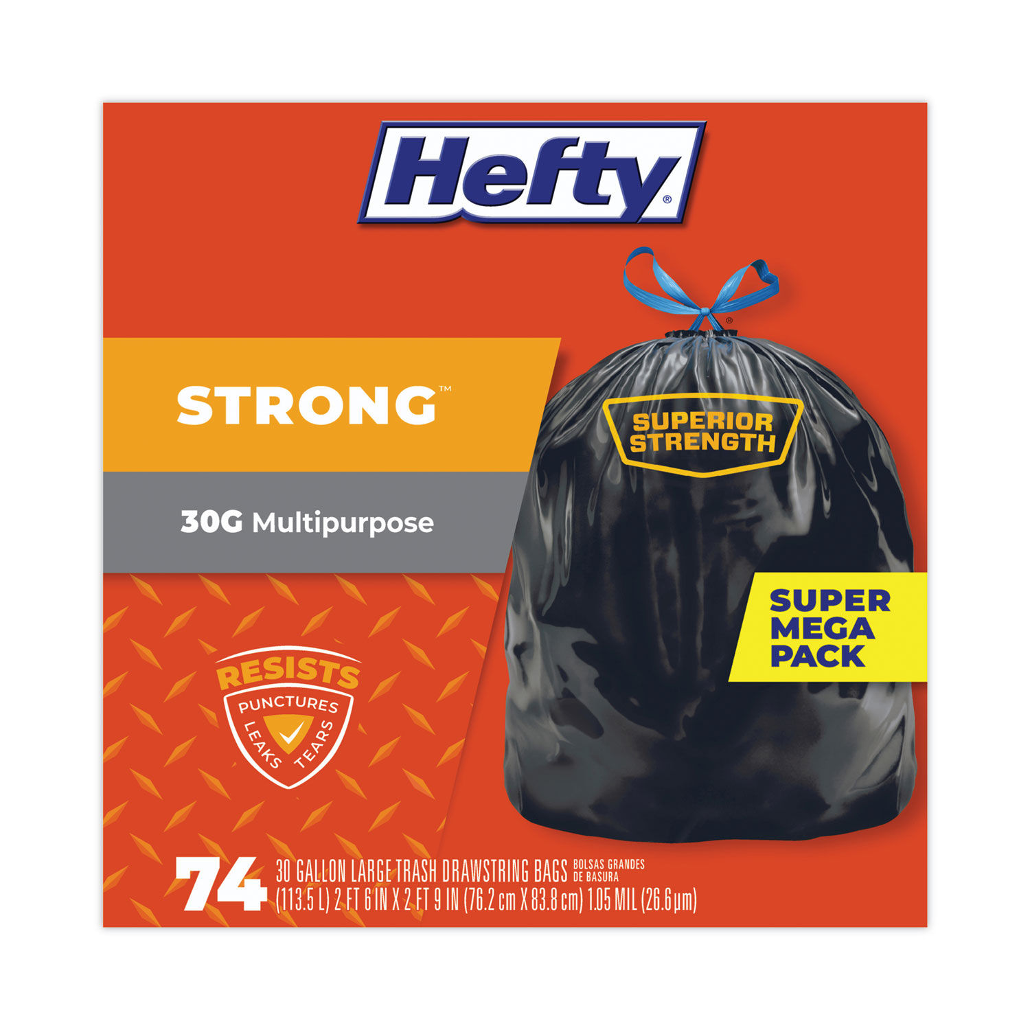 Hefty Ultra Strong Tall Kitchen Bags, Drawstring, Scent Free, 30 Gallon, Super Mega Pack - 110 bags