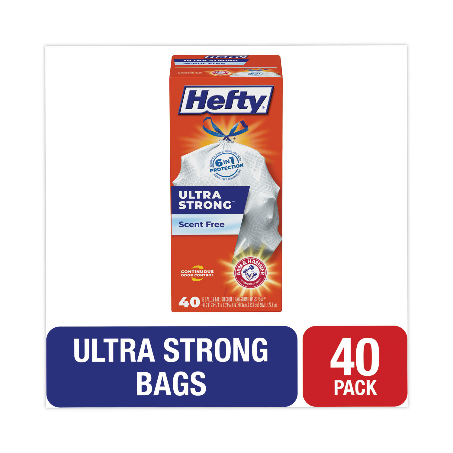 Hefty Ultra Strong Tall Kitchen and Trash Bags, 30 gal, 1.1 mil, 30 x 33, Black