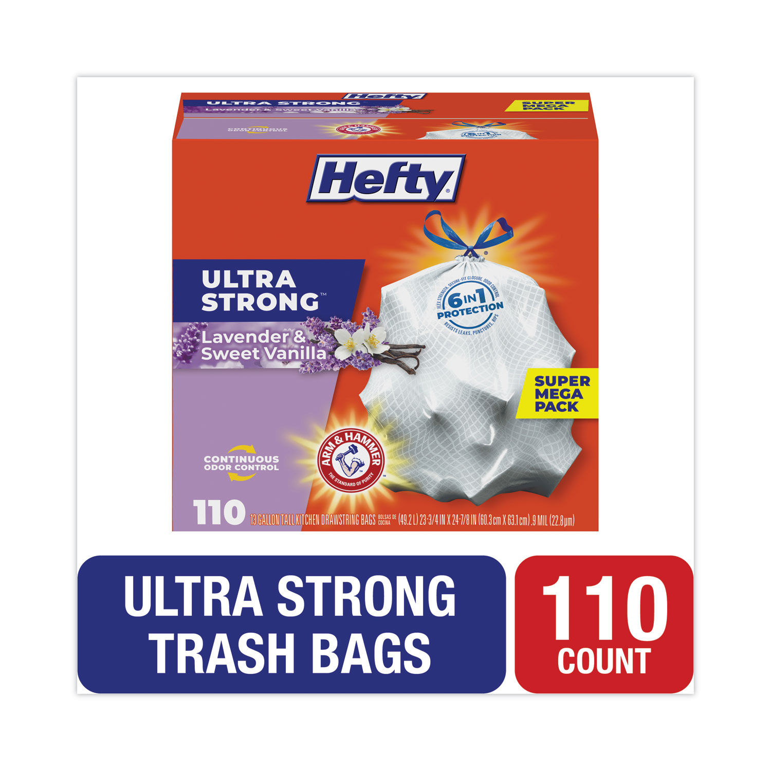 Hefty 110-Count 13 Gallon Ultra Strong Tall Kitchen Lavender and