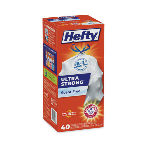 Hefty Ultra Strong Tall Kitchen and Trash Bags, 30 gal, 1.1 mil, 30 x 33, Black