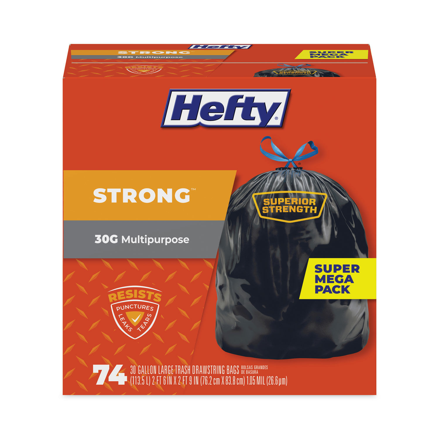 Hefty Bags, Drawstring, Heavy Duty, 13 Gallon, Extra Large - 40 bags