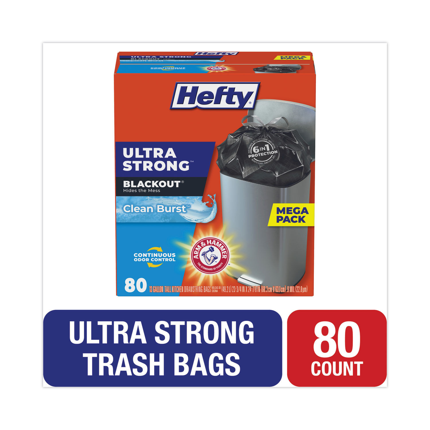  Hefty Ultra Strong Tall Kitchen Trash Bags, Blackout