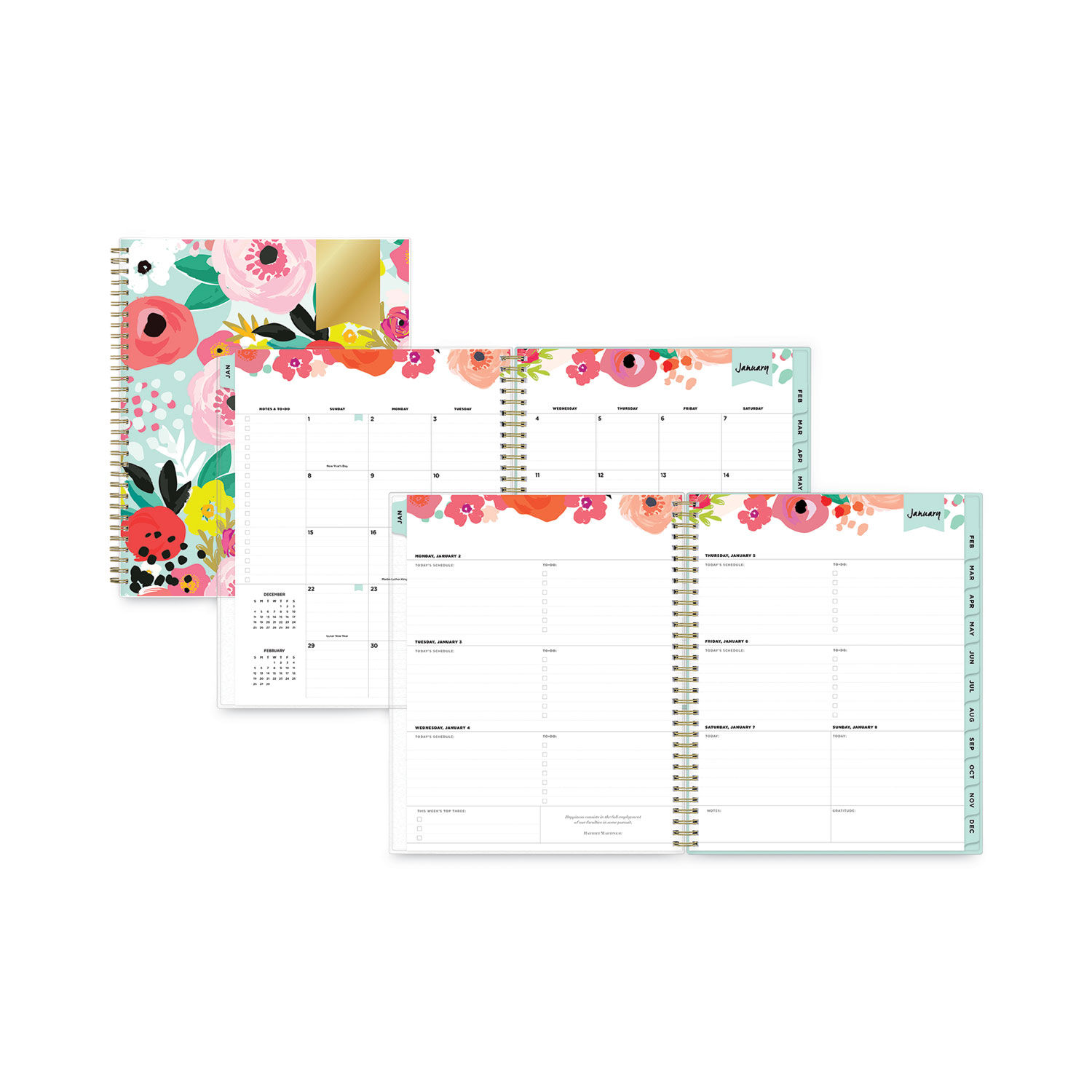 Blue Sky Joselyn Weekly/Monthly Planner, Joselyn Floral Artwork, 8 x 5, Pink/Peach/Black Cover, 12-Month (Jan to Dec): 2024