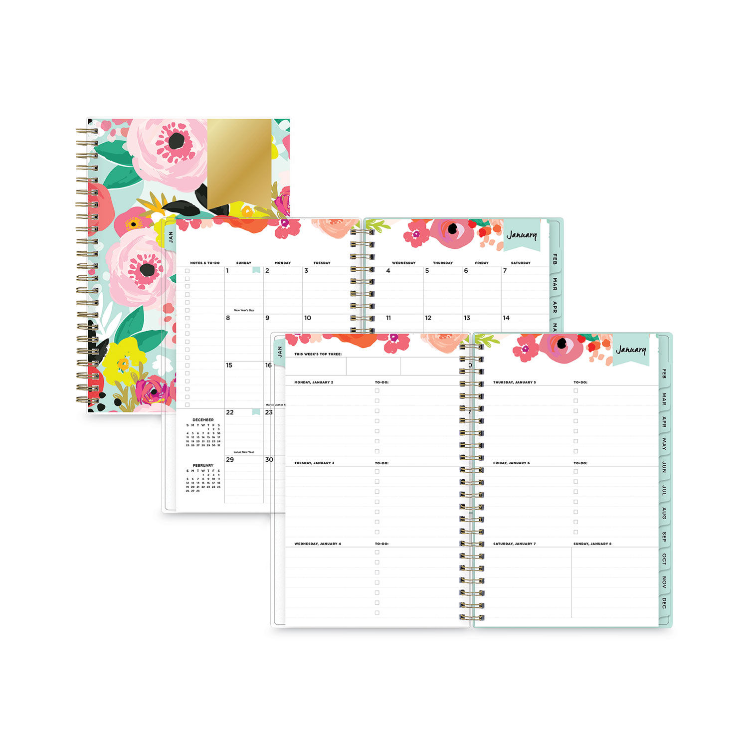 BLS140101 - Day Designer Secret Garden Mint Frosted Weekly/Monthly Planner,  11 x 8.5, Multicolor Cover, 12-Month (Jan to Dec): 2024