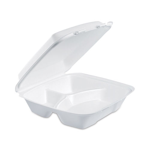 Dart Foam Hinged Lid Containers, 3-Compartment, 9.25 x 9.5 x 3, White, 200/Carton