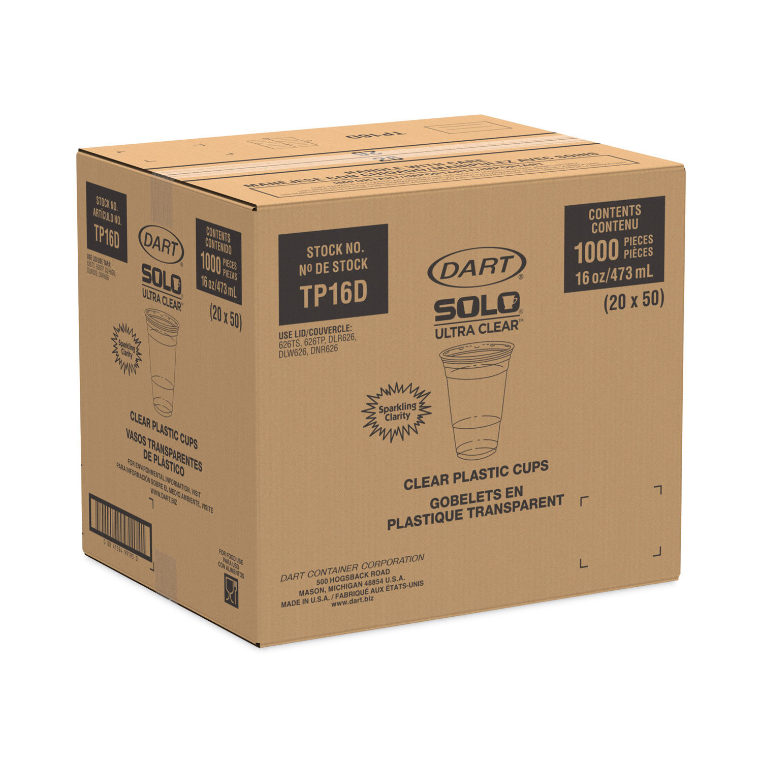 Solo Cold Cups 16 Oz. Ultra Clear 50/Pack (TP16D) 783575 