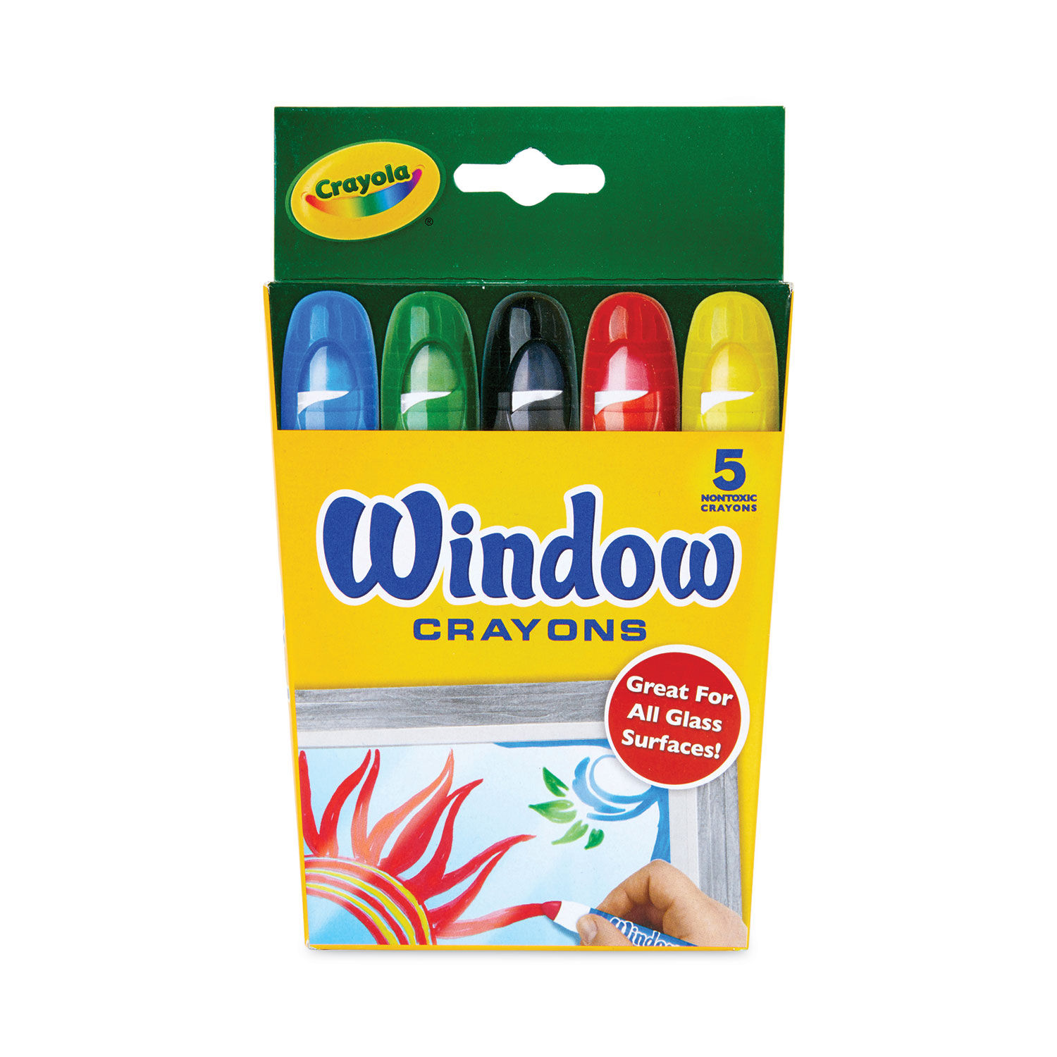 Washable Window Crayons, Assorted Colors, 5/Set