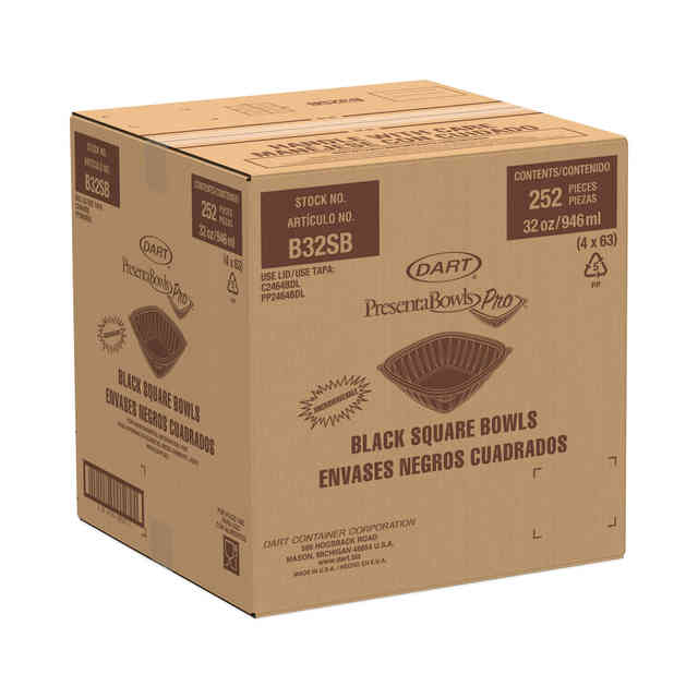 PresentaBowls Pro Black Square Bowls by Dart® DCCB32SB