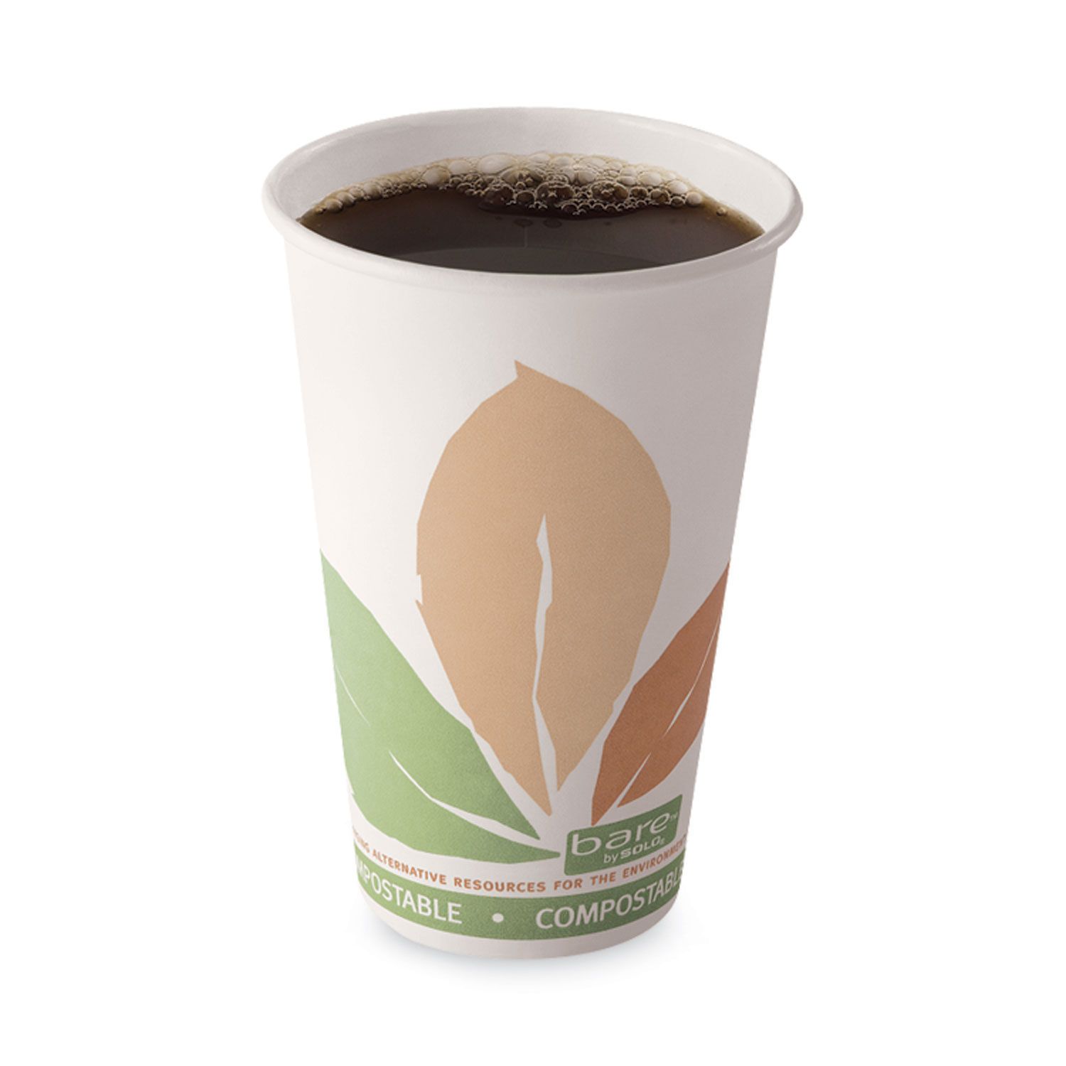 Bare by Solo Eco-Forward PLA Paper Hot Cups, 12 oz, Leaf Design