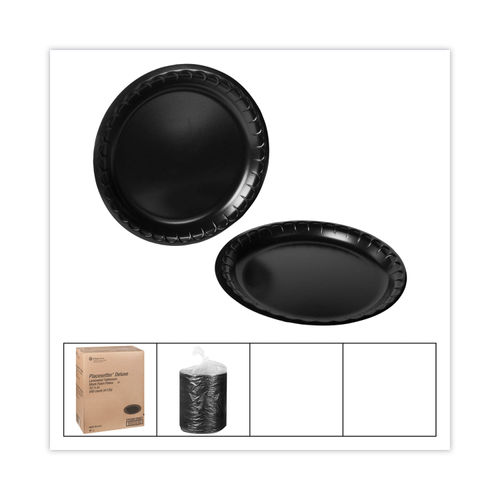 Pactiv Laminated Foam Dinnerware, Plate, 9 Dia, Black, 500/Carton