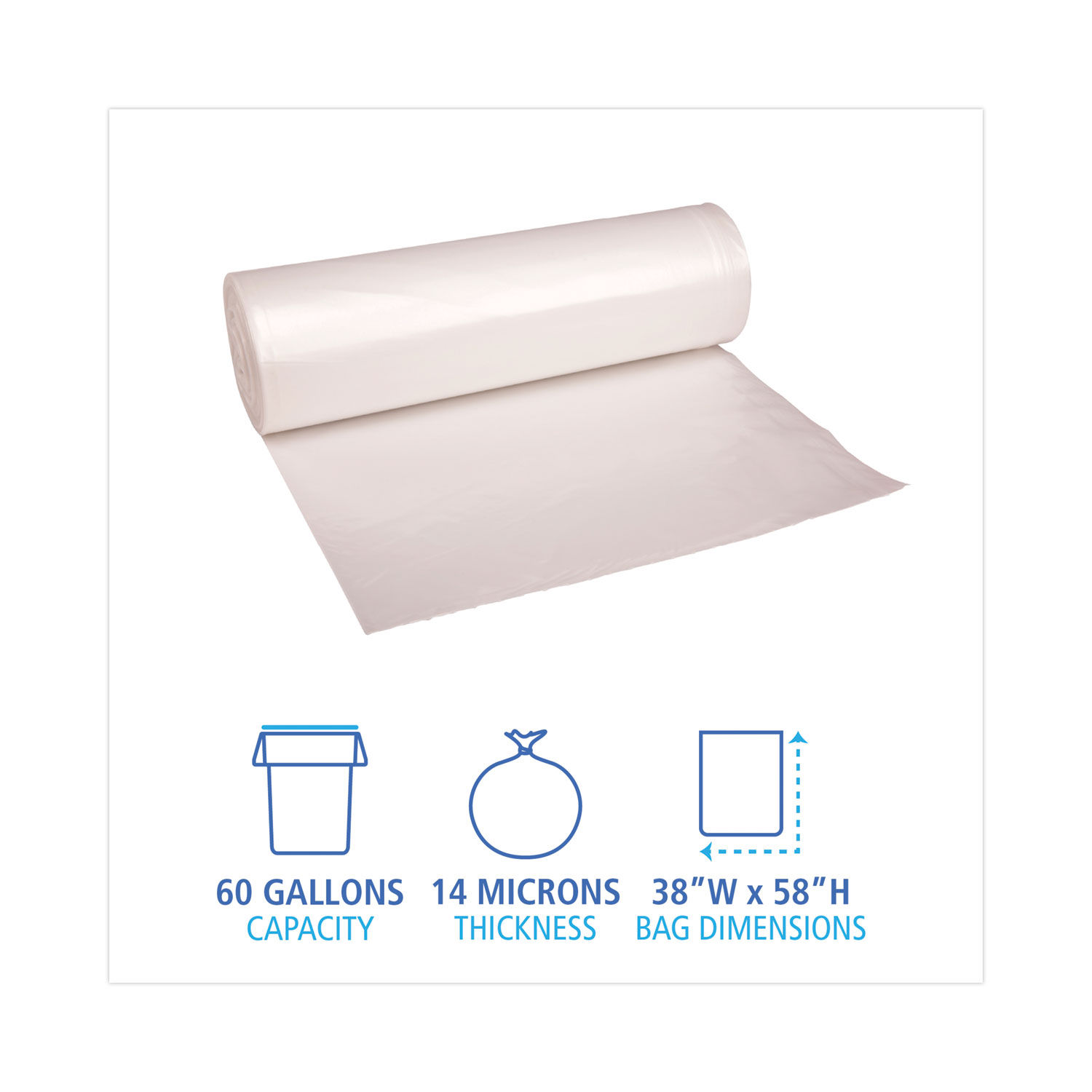 38 x 60 Clear Trash Bags (200 Bags) (14 Micron)