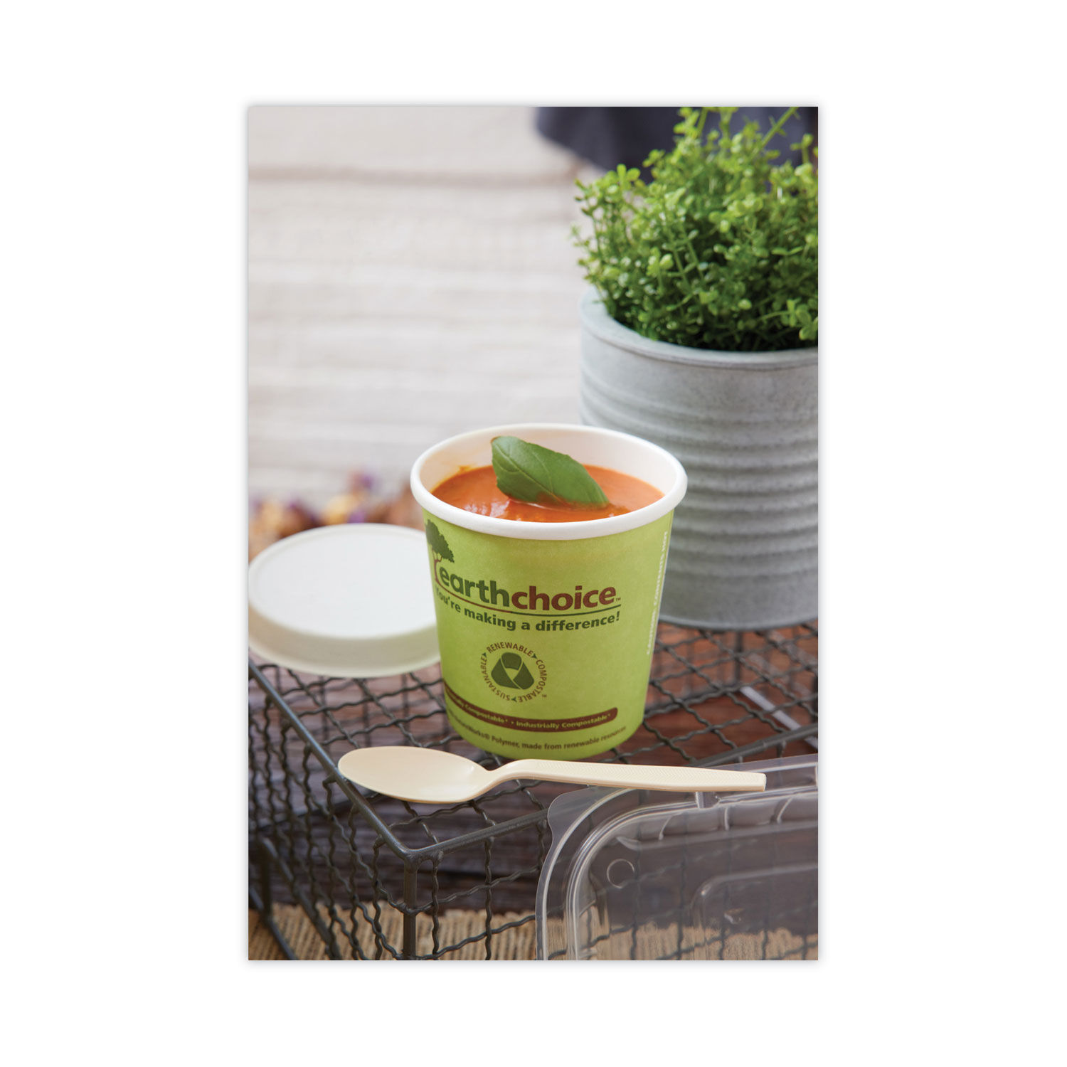 Pactiv EarthChoice Compostable Container, Large Soup, 16 oz, 3.63 Diameter x 3.88h, Green, 500/Carton