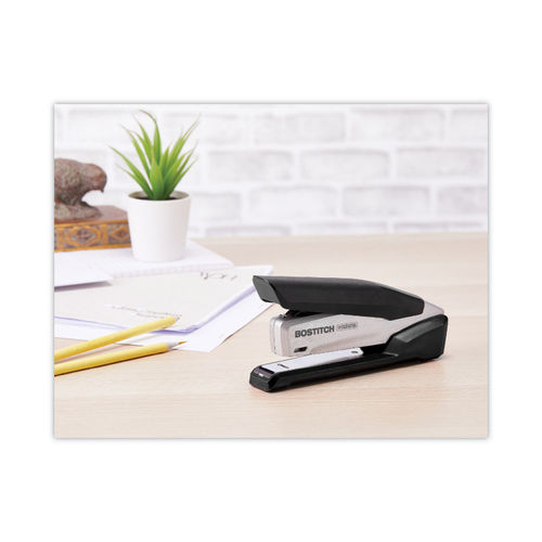 InPower Spring-Powered Premium Desktop Stapler, 28-Sheet Capacity, Black-Silver