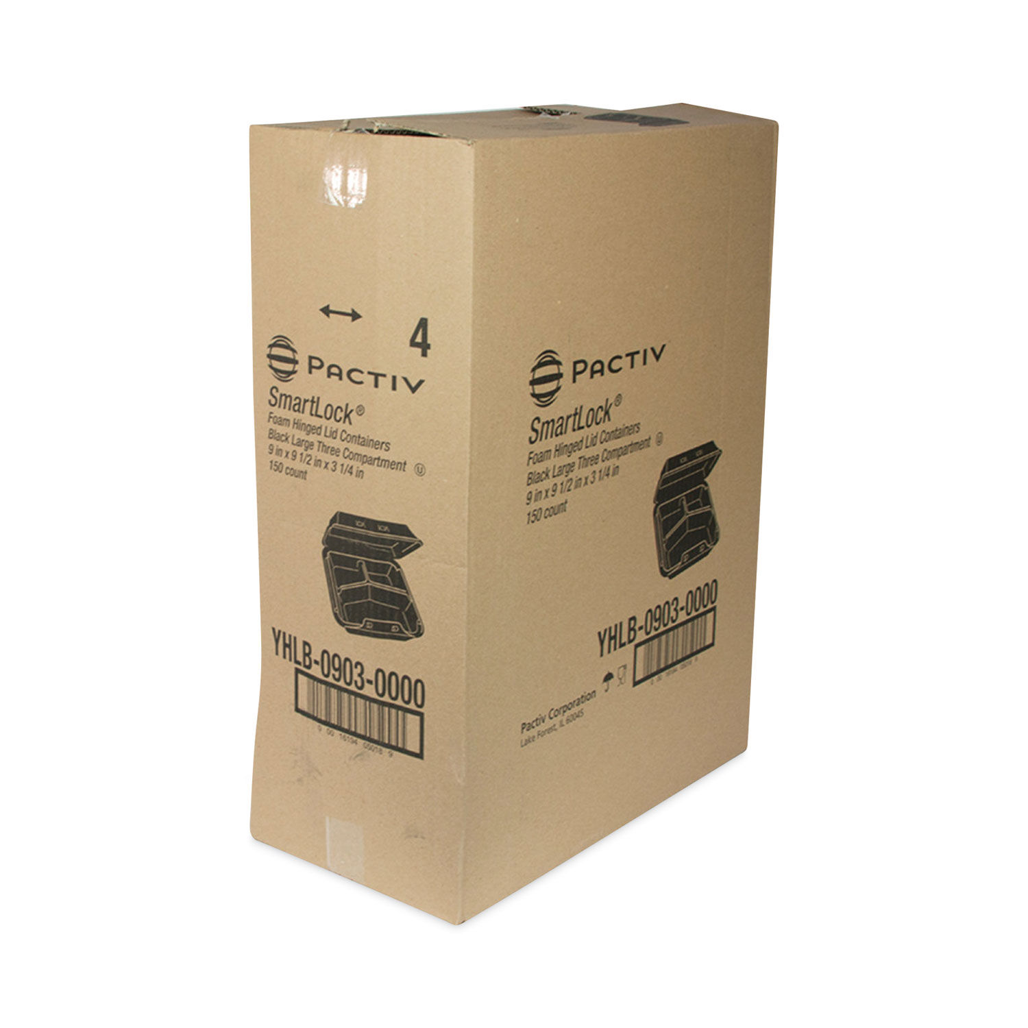 Pactiv SmartLock Foam Hinged Containers, Large, 9 x 9.13 x 3.25, White, 150/Carton