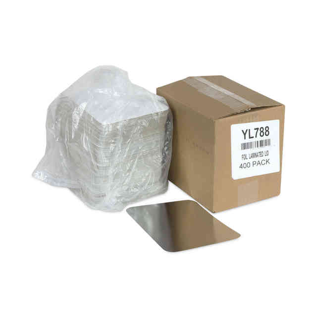 Aluminum Take-Out Container Lid, Loaf Pan Lid, 8.4 x 5.9, White/Aluminum, 400/Carton Aluminum Take-Out Container Lid, Loaf Pan Lid, 8.4 x 5.9, White/Aluminum, 400/Carton