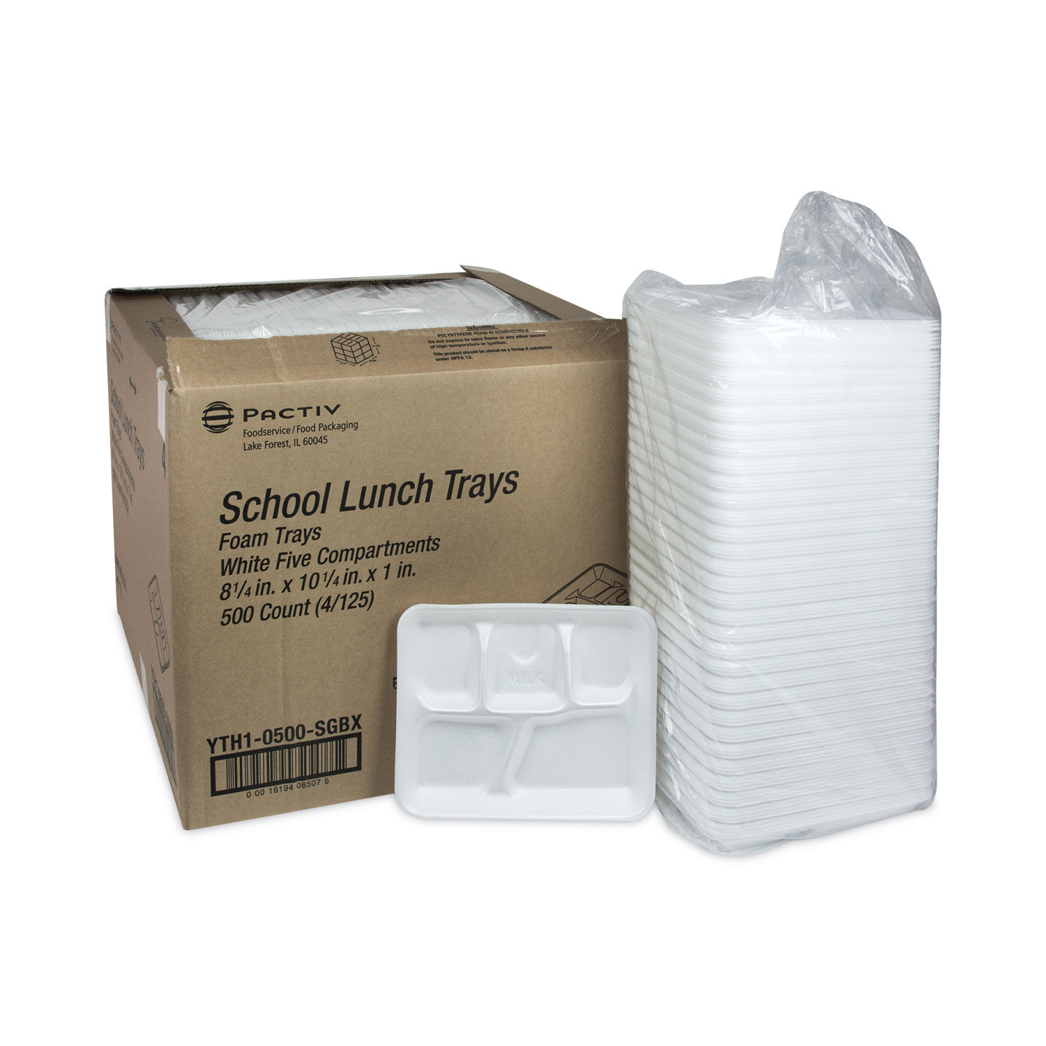 Pactiv Foam School Lunch Tray White, 10.25 Length x 8.25 Width