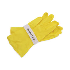 BWK242L - Flock-Lined Latex Cleaning Gloves, Large, Yellow, 12 Pairs